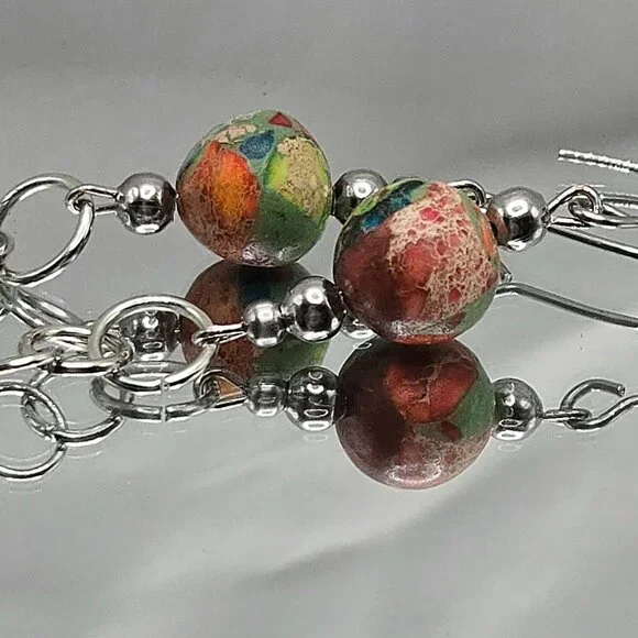 Stainless Steel Imperial Jasper and Crstal Necklace and Earimgs Set - Picture 2 of 9